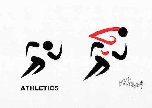 Cartoon: Interpretation of signs Athletic (medium) by Kestutis tagged interpretation,emblem,olympic,games,signs,kestutis,lithuania,paris,2024,athletics