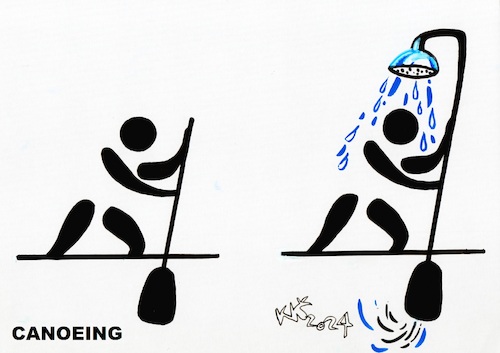 Cartoon: Interpretation of signs. Canoein (medium) by Kestutis tagged iinterpretation,paris,2024,kestutis,lithuania,olympic,games,signs,water,sports