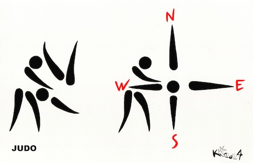 Cartoon: Interpretation of signs. Judo (medium) by Kestutis tagged interpretation,olympic,kestutis,lithuania,compass,games,sports,paris,2024,signs,judo