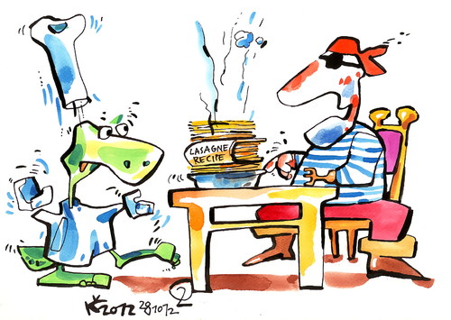 Cartoon: LASAGNE (medium) by Kestutis tagged siaulytis,kestutis,turtle,recipe,strip,food,chef,lasagne,lithuania,adventure,pirate