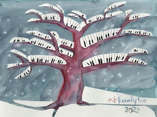 Cartoon: Tree Snow and Blues (medium) by Kestutis tagged tree,snow,blues,music,kestutis,lithuania,dada,aqua