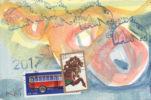 Cartoon: Two DADA Centaurs (medium) by Kestutis tagged dada,postcard,mail,art,kunst,kestutis,lithuania