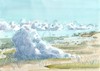 Cartoon: Cloud on the shore of the lagoon (small) by Kestutis tagged cloud watercolor summer kestutis lithuania