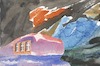 Cartoon: House by the sea and ocean (small) by Kestutis tagged sea,ocean,house,meer,ozean,dada,postcard,kestutis,lithuania