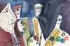 Cartoon: Human and three artists (small) by Kestutis tagged human artists painter dada postcard art kunst kestutis lithuania
