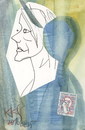 Cartoon: Listening to Edith Piaf (small) by Kestutis tagged dada postcard listening music song france edith piaf sketch kestutis lithuania