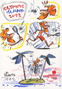 Cartoon: OLYMPIC ISLAND. Badminton (small) by Kestutis tagged badminton,london,2012,summer,desert,sun,web,siaulytis,olympic,island,kestutis,lithuania,sport,palm,ocean,comic,comics,strip,spider