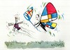 Cartoon: Piet Mondrian on the hunt (small) by Kestutis tagged mondrian,kestutis,lithuania,mill,painter,butterfly,abstractionism,art,kunst