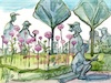 Cartoon: Vilnius. In the Botanical Park (small) by Kestutis tagged watercolor,secession,kestutis,lithuania,art,kunst,vilnius,nature,summer