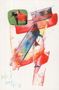 Cartoon: Violinist or a red horse (small) by Kestutis tagged dada postcard violin music red horse