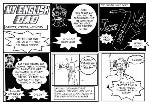 Cartoon: My English Dad (medium) by mestizalandlady tagged fathers,dads,family,childhood,jazz,saxaphone,race,girl,comic