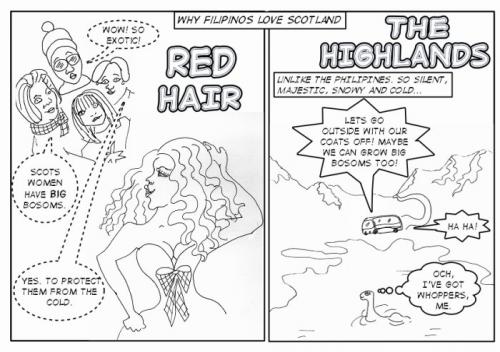 Cartoon: Redheads and the Highlands (medium) by mestizalandlady tagged redheads,scotland,filipinos,childhood,holidays,breasts
