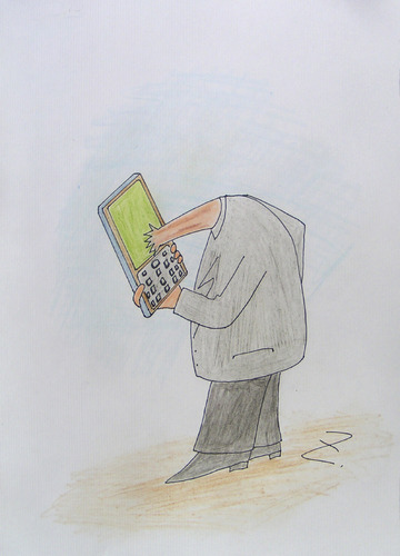 Cartoon: stuck (medium) by Zoran tagged mobile,obsession,stuck,alienation
