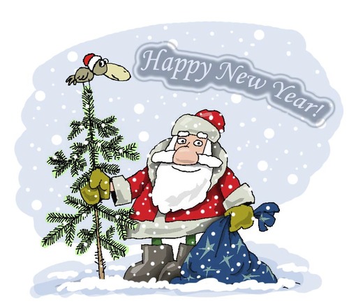 Cartoon: Happy New Year! (medium) by krutikof tagged new,year,holiday,tree,postcard,greeting,gift