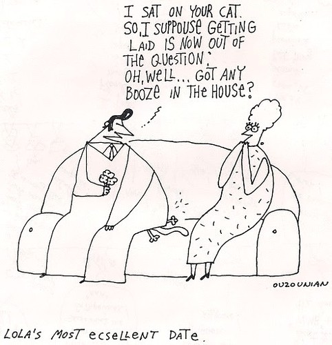 Cartoon: a perfect date (medium) by ouzounian tagged dating,men,women,cats,accidents,sofas,relationships
