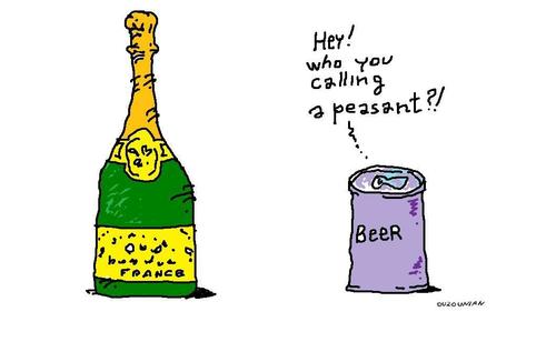 Cartoon: champagne and stuff (medium) by ouzounian tagged snobs,lowbrows,beer,champagne
