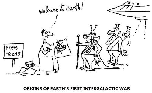 Cartoon: intergalactic wars and stuff (medium) by ouzounian tagged ufo,aliens,misunderstandings,art,cartoonist
