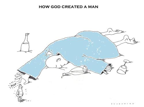 Cartoon: god and stuff (medium) by ouzounian tagged drinking,man,creation,god