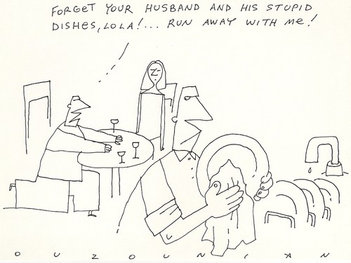 Cartoon: love and stuff (medium) by ouzounian tagged friends,dishwashing,dinner,women,men,relationships