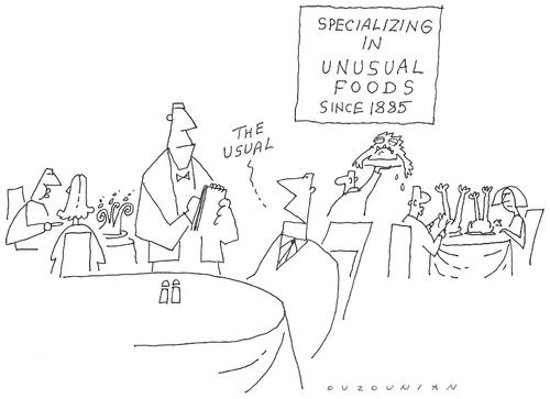 Cartoon: fine dining and stuff (medium) by ouzounian tagged gastronomy,dining,customers,unusual,restaurants,food