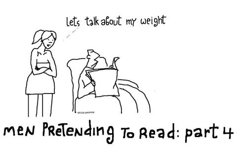 Cartoon: reading and stuff (medium) by ouzounian tagged pretending,weight,men,women