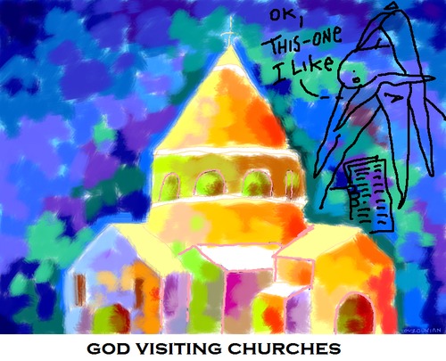 Cartoon: visiting and stuff (medium) by ouzounian tagged god,churches,visiting,supernatural,todolist