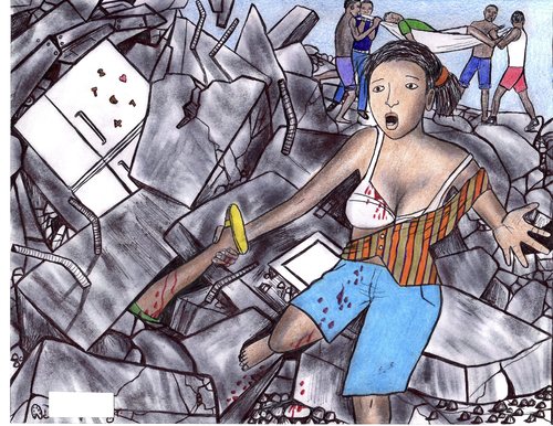 Cartoon: tragedy in Haiti (medium) by odinelpierrejunior tagged earthquake,image,ink,paintings,drawings,arts,designs