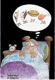 Cartoon: INSOMNIO (medium) by HCATALAN tagged dieta,comida,insomnio,cama,pesadilla,hambre