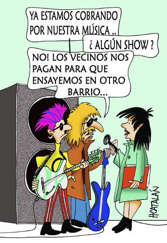 Cartoon: RUIDO (medium) by HCATALAN tagged rockeros,rock,musica,ruido,vecinos