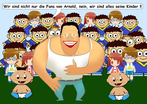 Cartoon: Arnolds Kinderschar (medium) by RiwiToons tagged arnold,schwarzenegger,kinder,versammlung,familientreffen