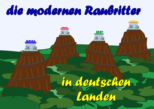Cartoon: die modernen Raubritter (medium) by RiwiToons tagged benzinpreis,tankstelle,aral,total,bp,shell,jet,mineralöl,mineralölfirmen,benzinpreiserhöhung,mineralölsteuer,benzin,diesel