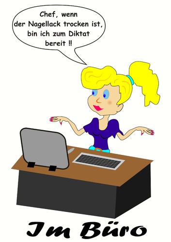 Cartoon: Im Büro (medium) by RiwiToons tagged büro,computer,schreibtisch,sekretärin,kosmetik,fingernägel,nagellack,blondi,blond