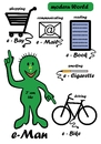 Cartoon: ein moderner Mann (small) by RiwiToons tagged fahrrad,zigarette,buch,email,brief,post,elektrisch,elektizität,strom,modern,hochtechnologie