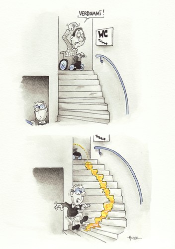 Cartoon: wc (medium) by ms rainer tagged wc,treppe,rollstuhl