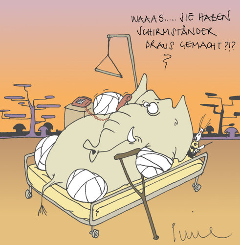 Cartoon: Großwildjagd (medium) by Pierre tagged trophäen,afrika,spanien,schirmständer,miesmuschel,muschel,jagd,großwildjagd,elefant