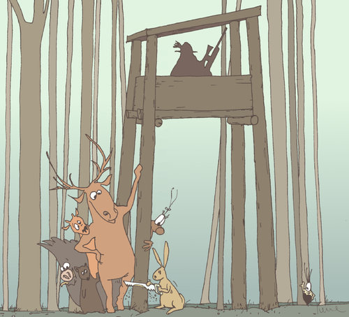 Cartoon: Jagdsaison (medium) by Pierre tagged wald,jäger,miesmuschel,muschel,wild,jagdsaison,jagd