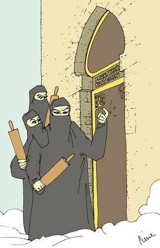 Cartoon: Osamas Frauen und das Paradies (medium) by Pierre tagged jungfrauen,paradies,islamismus,märtyrer,laden,bin,osama