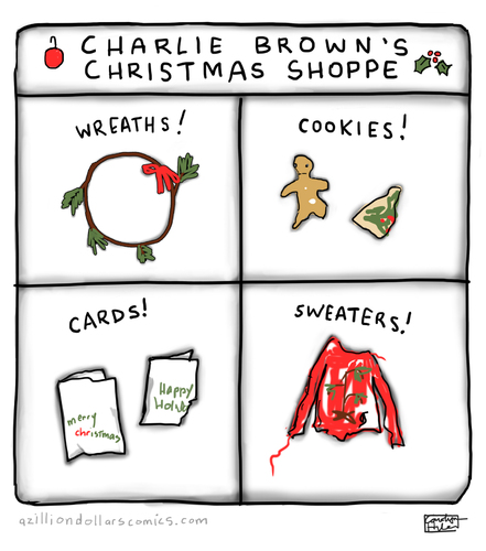 Cartoon: Charlie Browns Christmas Shoppe (medium) by a zillion dollars comics tagged holidays,christmas,peanuts,cartoons,charlie,brown,consumerism,shopping