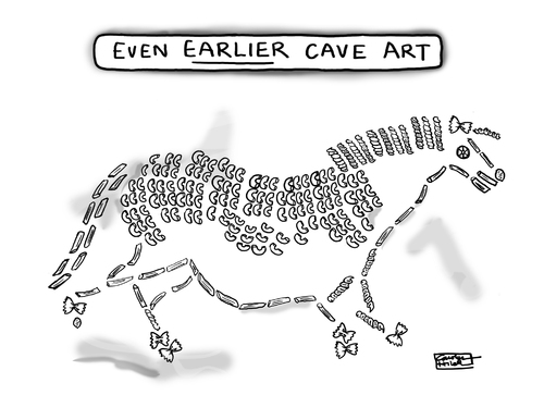 Cartoon: New Discovery (medium) by a zillion dollars comics tagged pasta,prehistoric,history,art,education,children,macaroni