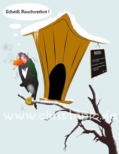 Cartoon: Scheiß Rauchverbot (medium) by KryCha tagged kneipe,kälte,vogelfutter,winter,zigarette,rauchverbot