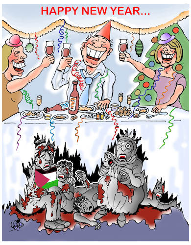 Cartoon: NEW YEAR... (medium) by Vejo tagged new,year,israel,palestine,war,warcrimes,netanyhu,hamas,terrorism