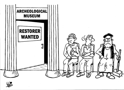 Cartoon: RESTORER... (medium) by Vejo tagged is,madness,acheology,museum