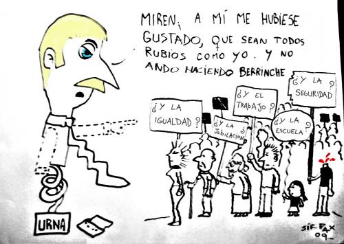 Cartoon: Reclamos (medium) by pax tagged bad,politic,politico,estafador,humor,hambre