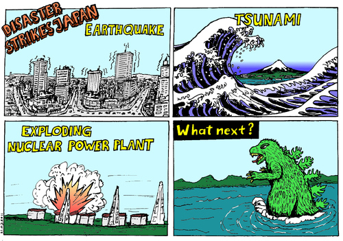 Cartoon: DISASTER STRIKES JAPAN (medium) by Alan tagged katastrophe,power,nuclear,explosion,fukushima,earthquake,godzilla,kanagawa,welle,wave,tsunami,japan,disaster