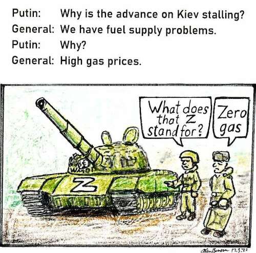 Cartoon: Fuel shortage (medium) by Alan tagged tank,fuel,shortage,gas,prices,putin,ukraine,kiew,kyiv,russian,army