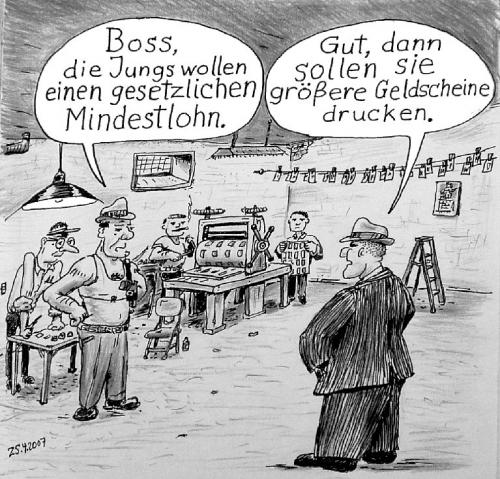 Cartoon: Mindestlohn (medium) by Alan tagged drucker,blüten,falschgeld,geldscheine,geld,boss,mindestlohn