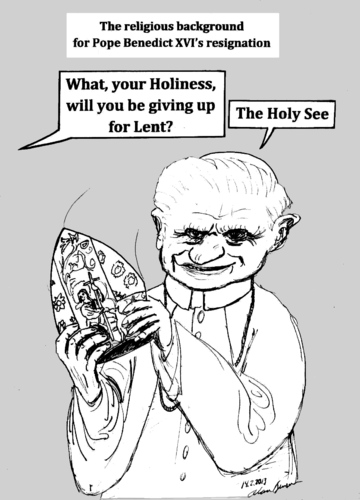 Cartoon: Pope_Resigns (medium) by Alan tagged rücktritt,papst,benedikt,fastenzeit,fasten,fasting,lent,resignation,resign,xvi,benedict,pope