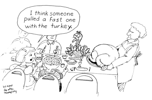 Cartoon: Tricky Turkey (medium) by Alan tagged turkey,truthahn,thanksgiving,dinner,kids,fast,trick