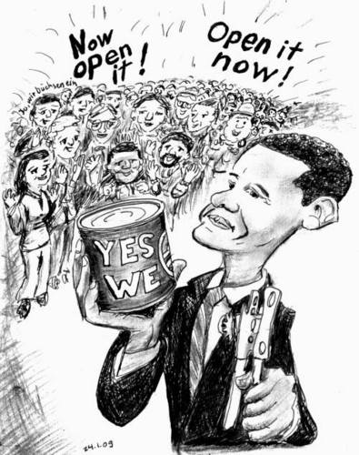Cartoon: Yes We Can (medium) by Alan tagged büchse,can,we,yes,open,obama