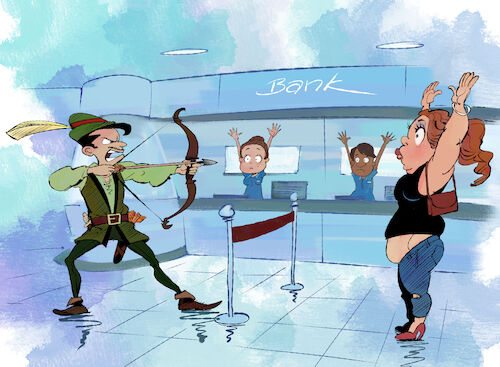 Cartoon: der Sozialist (medium) by Arne S Reismueller tagged robin,hood,bank,sozialist,raub,robin,hood,bank,sozialist,raub